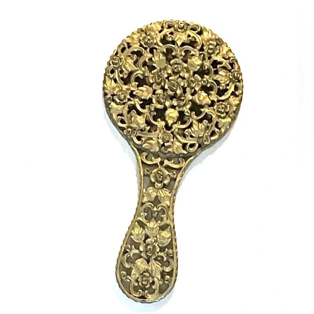 Antique Gilt Floral Handheld Mirror